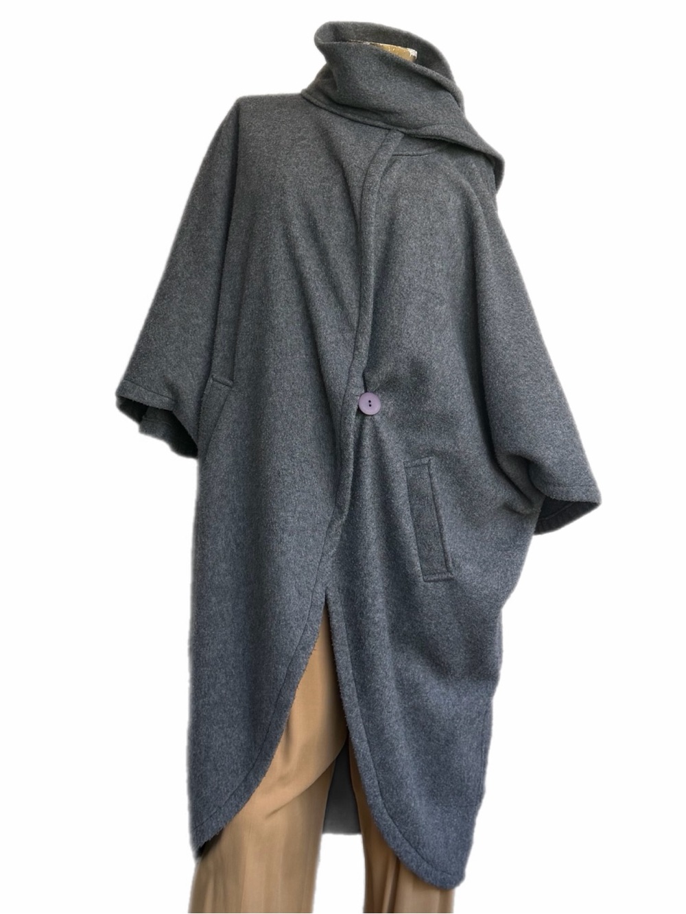 Vintage Avon Fashions Gray Fleece Cocoon Coat Dolman Sleeve One Size